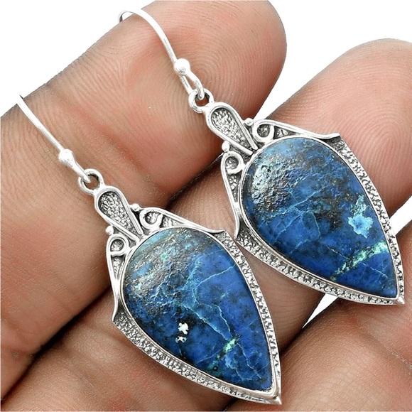 Earth Art hand crafted artisan Jewelry - Stunning Azurite sterling silver earrings